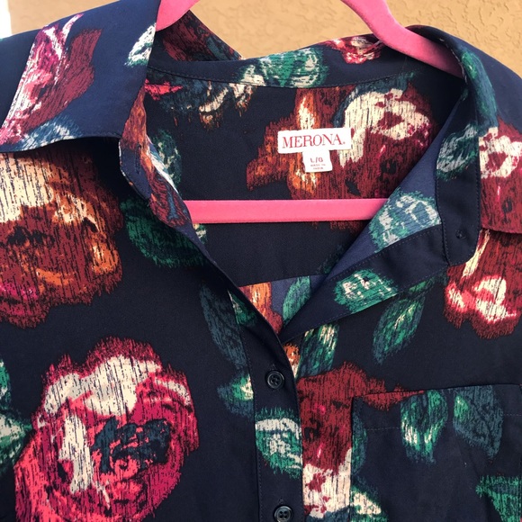 Floral navy button-up - Picture 3 of 4